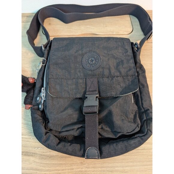 Kipling Lancelot Nylon Crossbody Bag Multi Pockes Black w/monkey - Picture 2 of 9